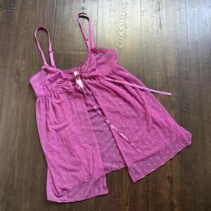 Vintage 90s Y2k Purple Pink Butterfly Lace Ribbon Tie Satin Cami Top Boho XS